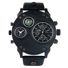 De Oulm 2 Zeitzonenuhr Herren Luxus Quarz Sport Armbanduhr Dekorativer Kompass