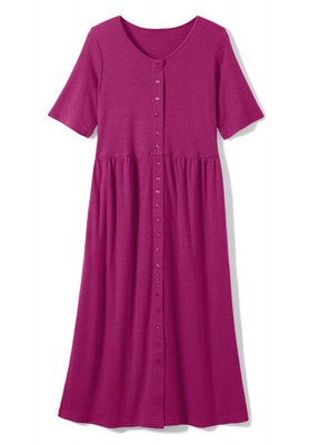 Woman Within Plus Size Button-Front Elbow-Sleeve Knit Dress