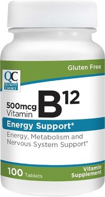 Quality Choice 500mcg Vitamin B12 Energy Support Tablets, 100 Count - Pack of 1