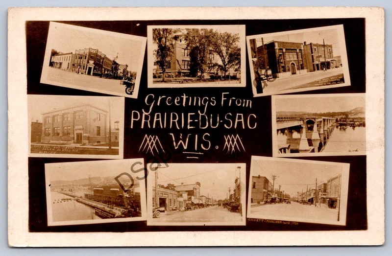 K64/ Prairie Du Sac Wisconsin RPPC Postcard c10 8View Store Main St Theatre 16