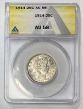 1914 Barber Quarter Bright White Anacs AU58