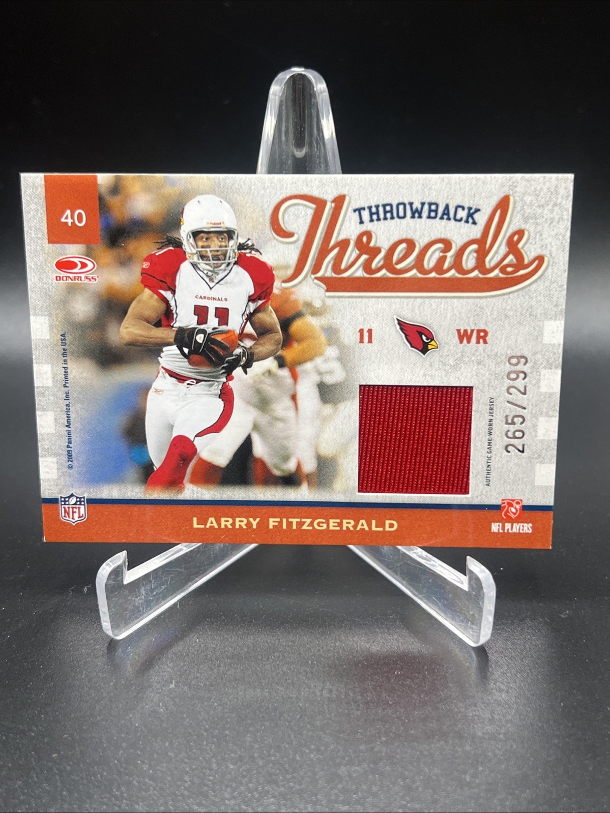 2009 Donruss Elite Throwback Threads Larry Fitzgerald #265/299 Game Used Jersey
