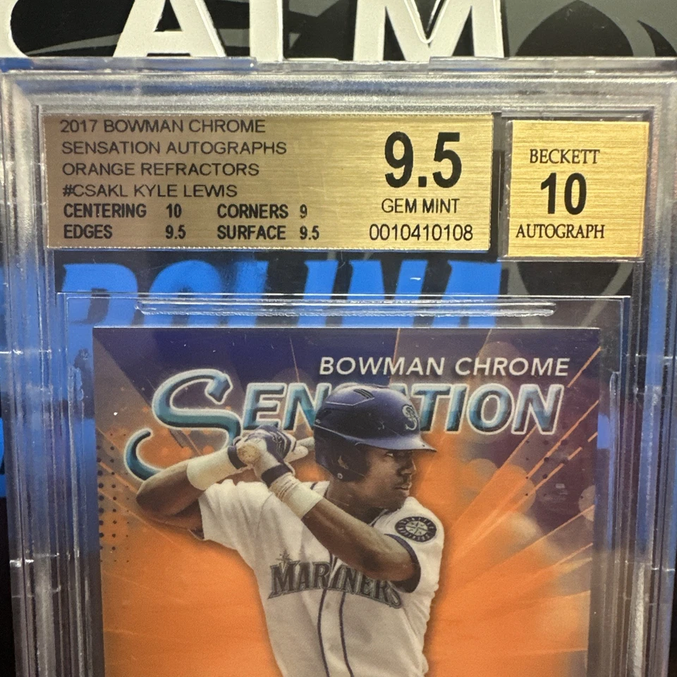 Autógrafos Kyle Lewis BGS 9.5 2017 Bowman Chrome Sensation naranja/25 10 Foto 3 de 4