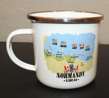 Normandy D.Day.44 Enamel Coffee Mug 2 Sided Color FRANCE WWII w/Label