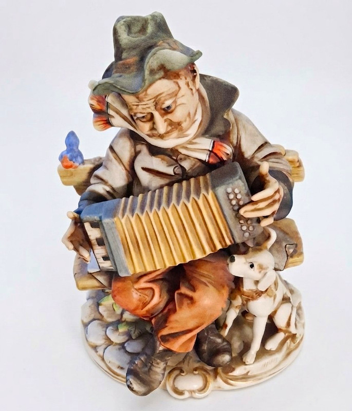 Porcelain Painted Multicolor Music Figurine Man Playing Accordion, 1 Pack