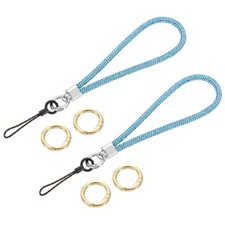 2Pcs Bling Wristlet Lanyards, 5.3" Rhinestone Keychain Strap, Blue