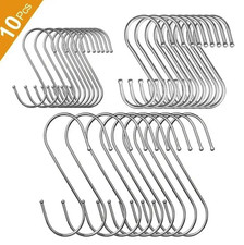 10pcs Stainless Steel S Hooks Multi-Purpose Hanging Storage Hooks - NEW