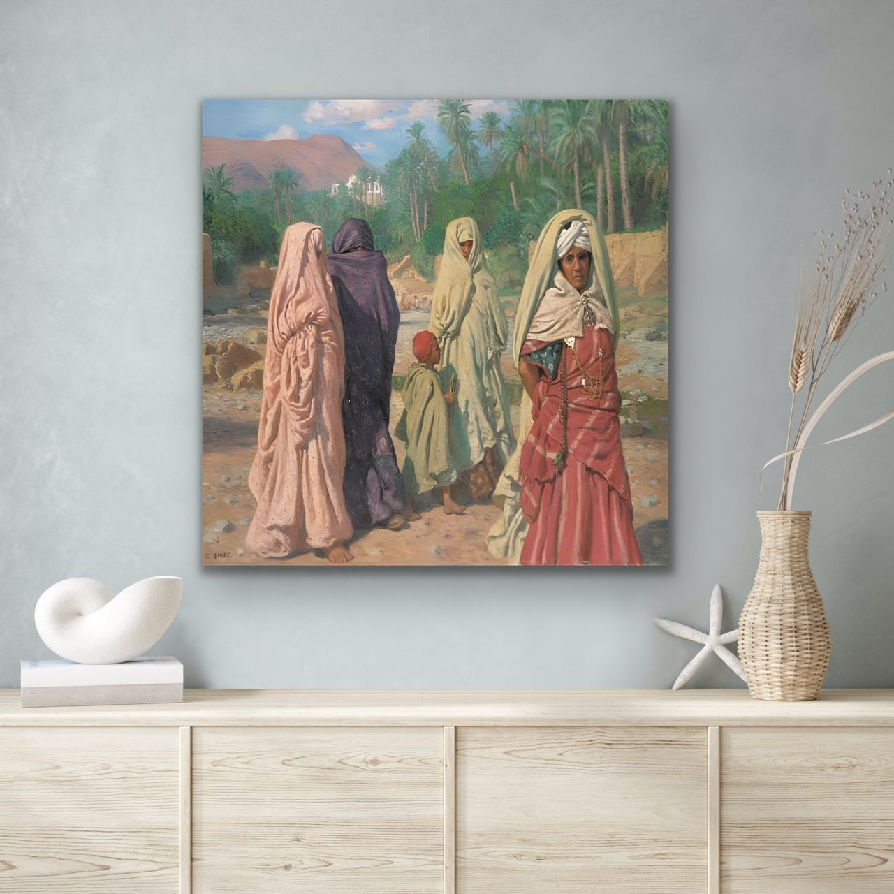 "Women crossing the dry bed of the wadi  "     Canvas Wall A