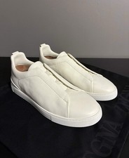 Zegna Triple Stitch White Leather Slip On Sneakers Luxury Us 11 Uk 10