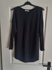 Ladies George black cold-shoulder fine-knit tunic Jumper batwings Size 16