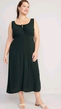 NWT Old Navy Waist-Defined Tie-Front Black Midi Dress Size 2X
