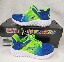 Skechers Hands Free Swift Fit Shoes Kids Size 11 Sneakers Green Blue Colors NIB