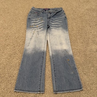Bubblegum Jeans Women 5/6 Bleached Star Embroidered Cropped Y2K Raw Hem