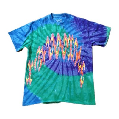 Liquid Blue Flame Script Tie Dye T Shirt Large Green Blue Graphic Tee Y2K