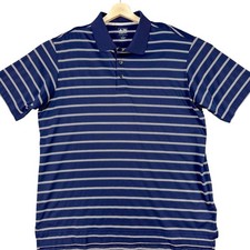 Adidas Golf Polo Shirt Mens Large Blue Stripe ClimaCool Stretch Performance Top