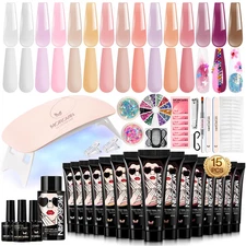 Poly Gel Nail Kit for Beginners 15 Colors Extension Starter Kit with UV Light