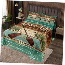 Lake Life Decor Bedspread Set Brown Vintage Lake Paddle Coverlet King Multi 28