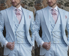 Mens Suits Formal Blazer Peak Lapel Wedding Tuxedo Blue Bestman Bespoke Workwear