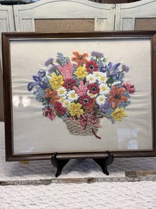 Vintage Crewel Embroidery Wicker Basket Daffodils #1194 By Dimensions INC