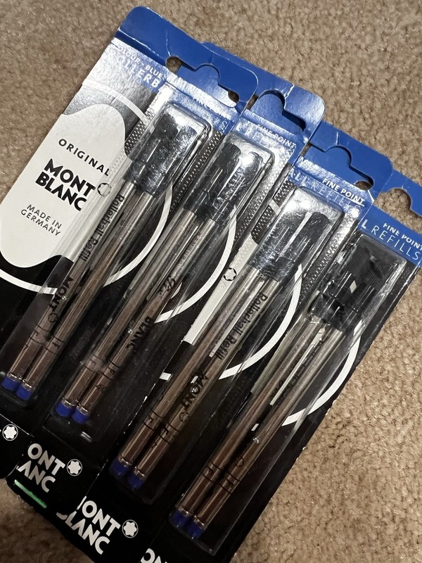 Mont Blanc Rollerball Blue Fine Point Refills - FOUR 2 Packs (8 refills total)