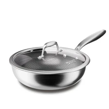 COOKER KING 12-Inch Wok with Lid Hybird Nonstick Wok Professional Grade Stain...