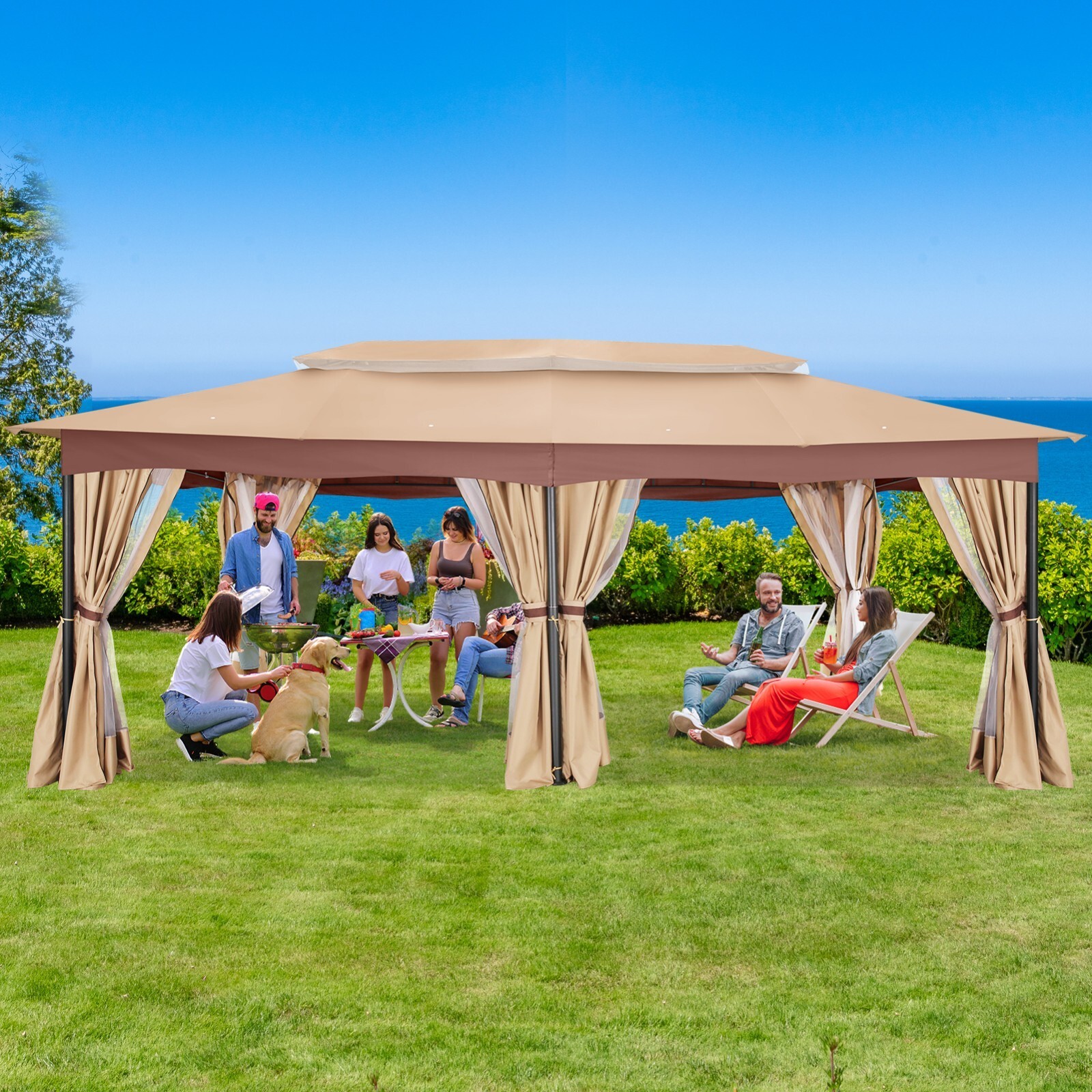 Outdoor Gazebo 12x12 10x13 Heavy Duty Canopy Patio Tent with Mosquito Netting