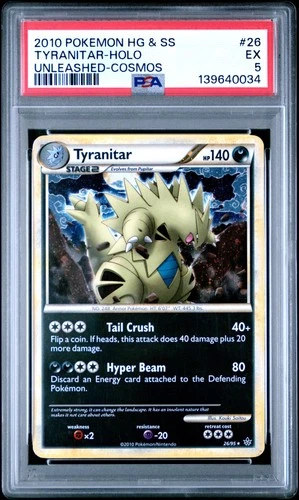 2010 POKEMON HEARTGOLD & SOULSILVER UNLEASHED COSMOS #26 TYRANITAR-HOLO PSA 5