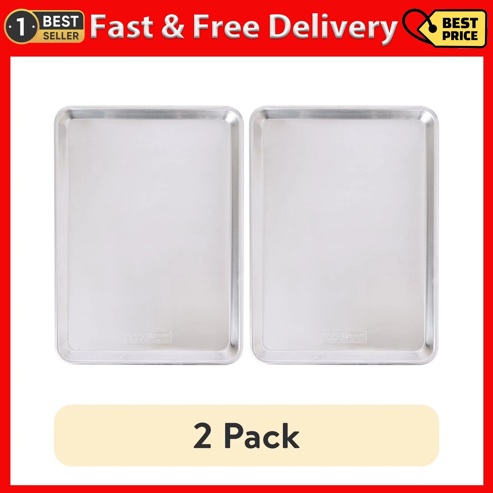 Nordic Ware Naturals Aluminum Half Sheet Pan, 18" x 13" (2 Pack)