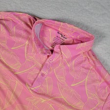 Birdie Bound Polo Shirt Mens XL Pink Orange Tropical Leaf Performance Golf Top
