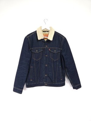 Levis Jacke Herren Medium Navy Blau Denim Sherpa Gefüttert & Kragen Warm Trucker