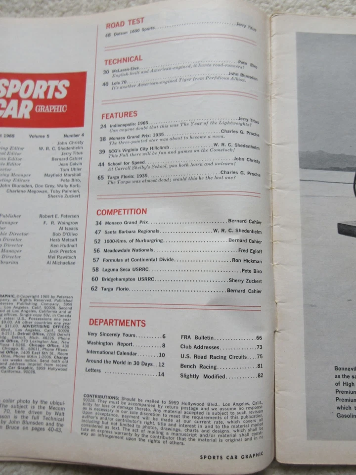 1965 SPORTS CAR GRAPHIC magazine.F1 MONACO. INDIANAPOLIS. LOLA 70.McLaren-Elva. - Image 2 of 2