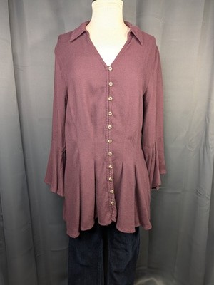 Torrid Women's Burgundy Peasant Button Up Tunic Blouse Size 1X Flowy Boho 