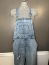 Wild Fable Overalls Womens Large Light Wash Denim Bib Distressed Ripped Jeans