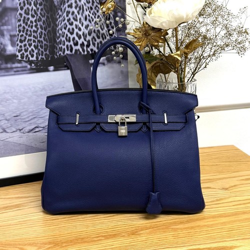 Hermes Birkin 35 Taurillon Clemence blue silver hardware 745638