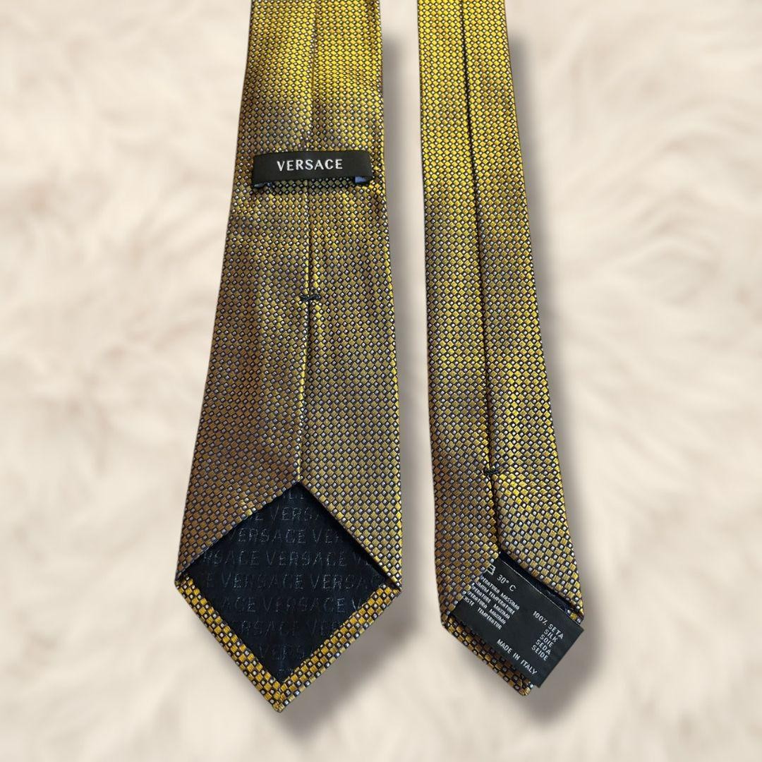 VERSACE Medusa Pattern Solid Tie Yellow Navy Blue… - image 5