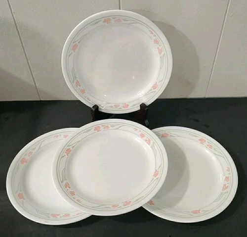 Vintage Corelle 7.25" Bread Dessert Plates Peach Garland Floral Set of 4