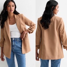Brand New Woman's New Look Camel Oversized Ruched Crop Sleeve Blazer £43 6-16