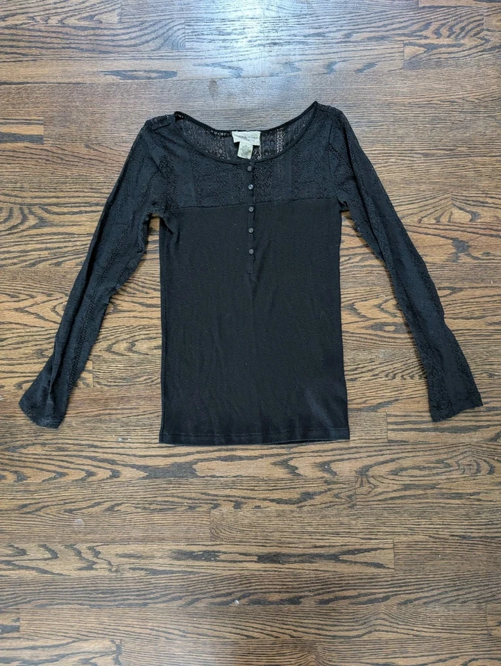 Camisa para mujer Ralph Lauren Denim&Supply negra acanalada manga encaje talla S 90’s-Y2k  Foto 2 de 4