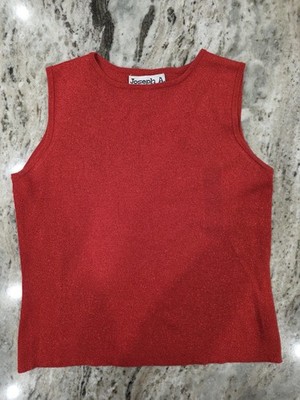 Joseph A. qu'est-ce que c'est 82% silk 18% Metallic Sleeveless Red Knit Top 