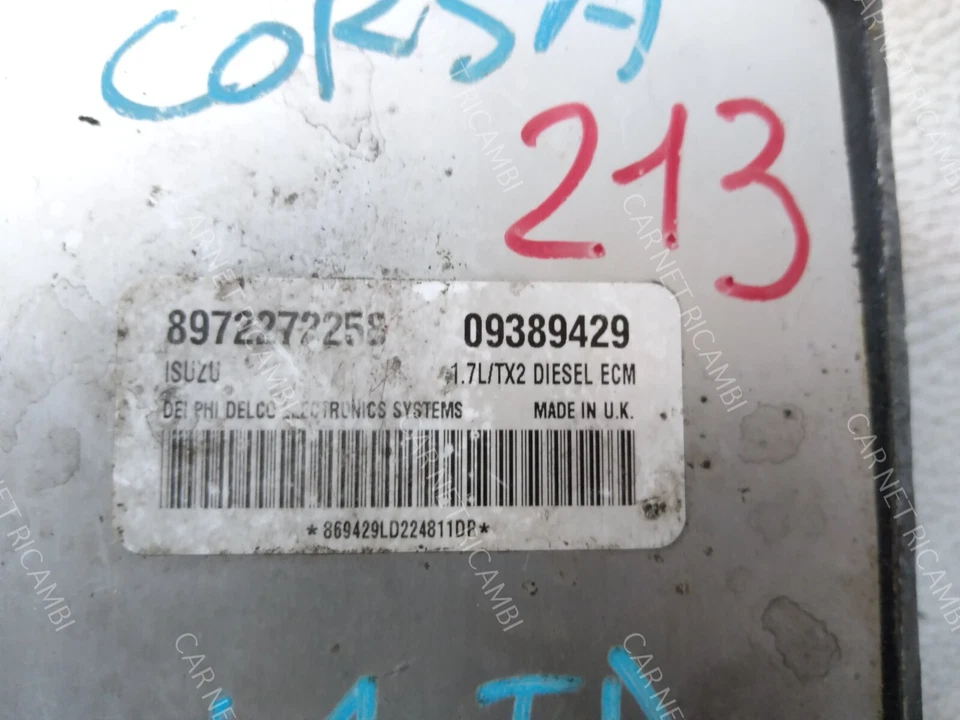 09389429 CENTRALINA MOTORE OPEL CORSA C 1.7 DTI 55KW ISUZU 1.7L/TX2 8972272258 - Immagine 2 di 4