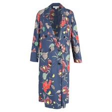 Diane Von Furstenberg Floral Print Double-breasted Coat In Blue Polyester Intm