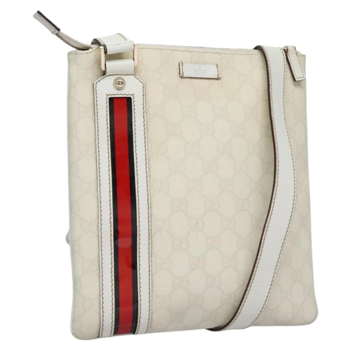 Sac à bandoulière GUCCI GG Supreme PVC blanc rouge or 153244 authentique nb243