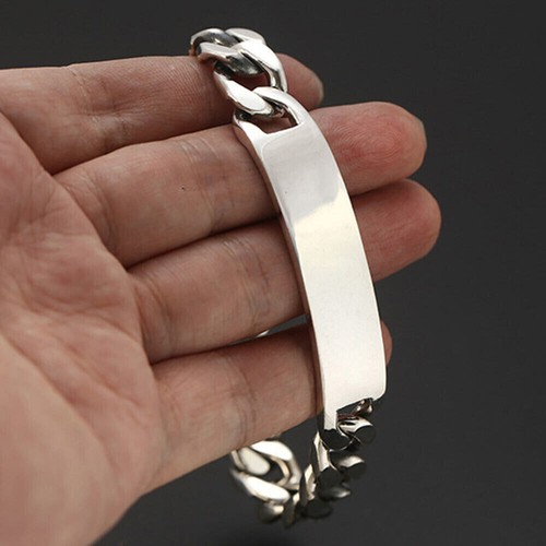 Pure S925 Sterling Silver Chain 12mm Cuban Curb ID Link Bracelet 64-65g 7.9inch - Picture 6 of 6
