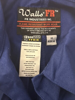 Walls FR Coveralls 44 Regular Navy Blue Flame Resistant Work
