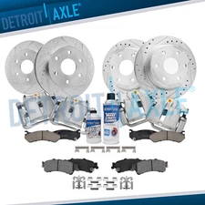 Front Rear Drilled Rotors Caliper Brake Pads for Chevy GMC Silverado Sierra 1500