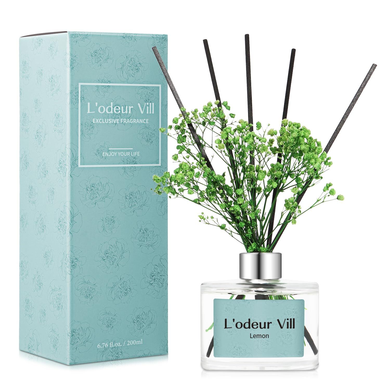 Reed Diffuser Set, 6.7 oz(200ml) Lemon Scented Diffuser with 6 Oil Diffuser S...-image