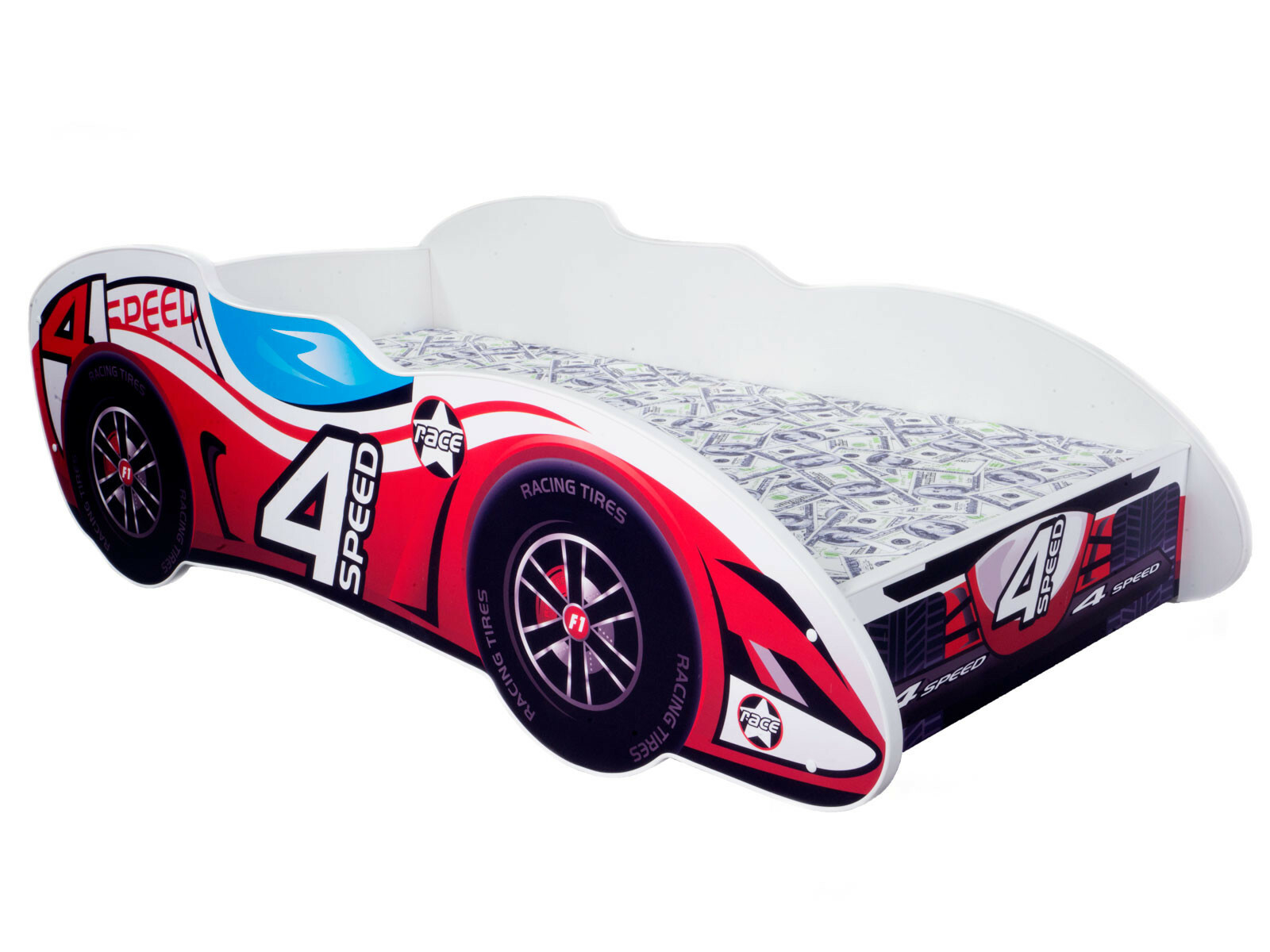 F1 Racing Car Bed 4 Speed Children Boys Girls Bed with MATTRESS
