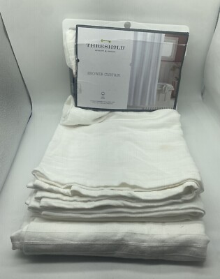 Threshold - Woven Stripe Shower Curtain White - 72  x 72 