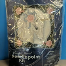 Vtg Something Special Candamar Unicorn Needlepoint Kit 30066 Pillow cross-stitch