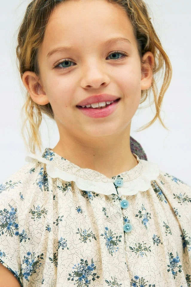 VESTIDO ZARA KIDS EDICIÓN LIMITADA FLORAL CRUDO POPELINA SIN MANGAS ENCAJE VOLANTES 1167/03 6 Foto 3 de 4